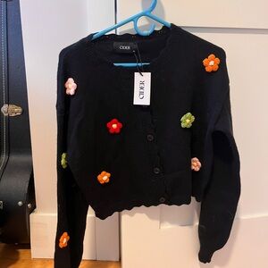 Cider Black Cardigan with Colorful Floral Accents